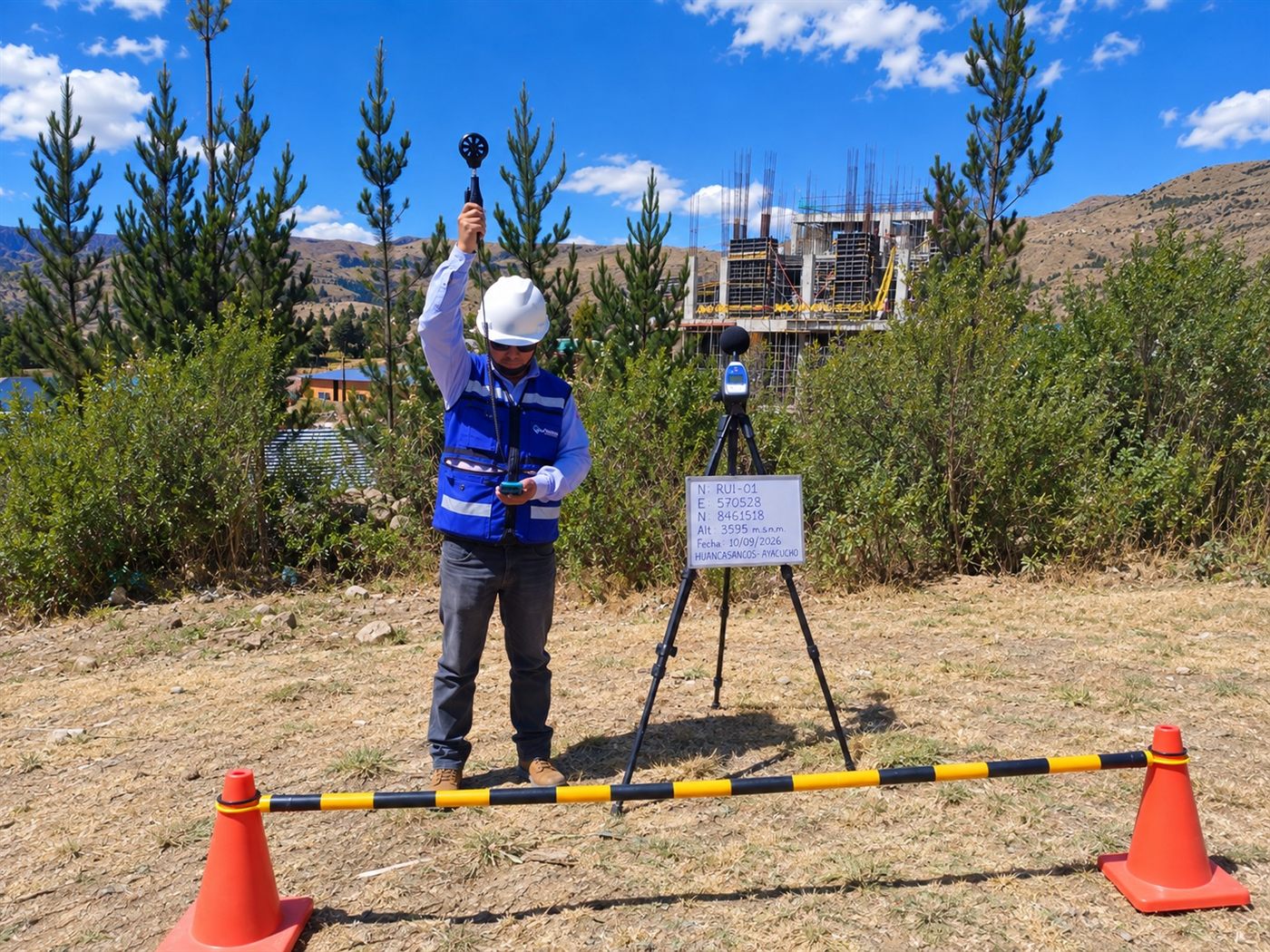 Medición de ruido y velocidad del viento en un punto de monitoreo
