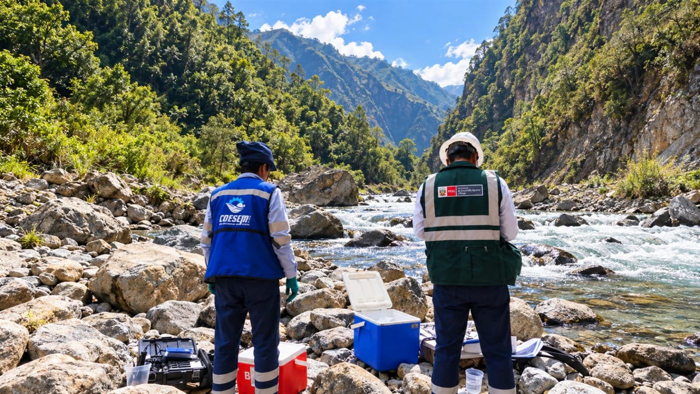 Especialista de COESEM acompañando una supervisión ambiental en un río